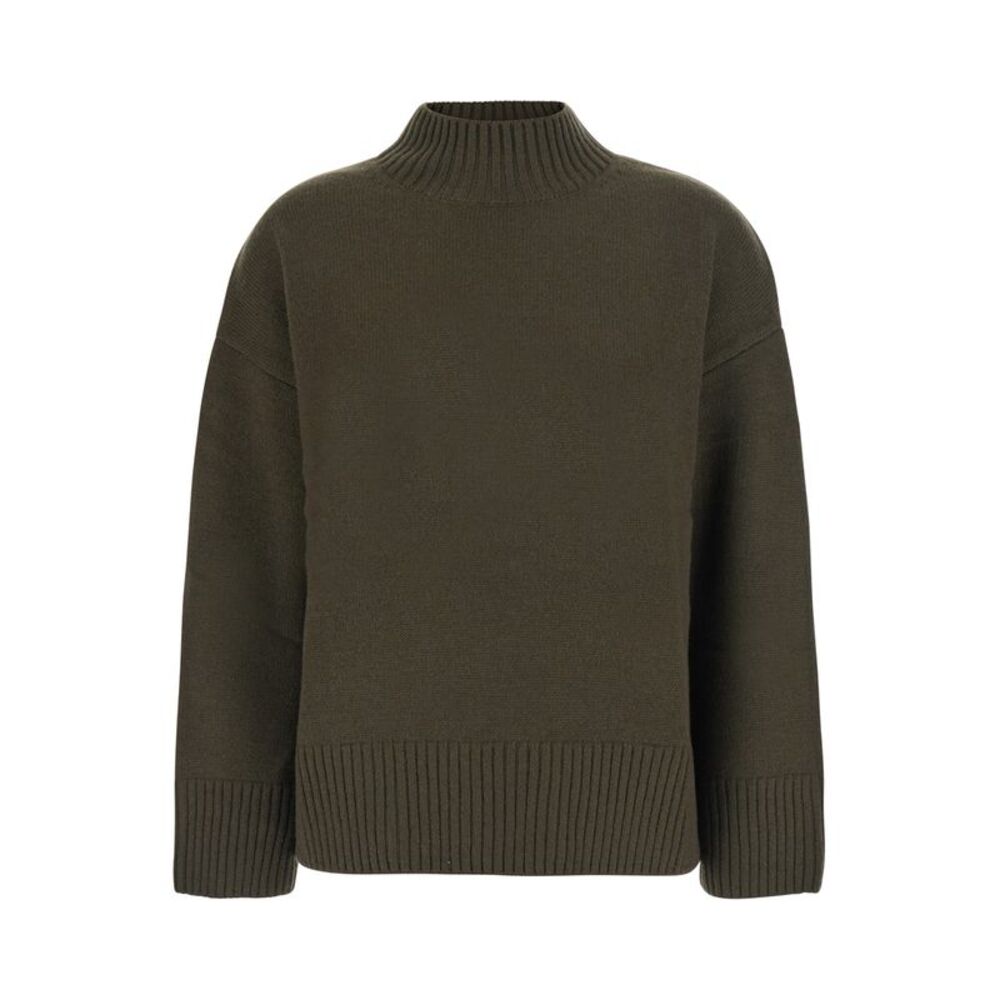 Leplain Women Women's Green Cashmere Mock Neck Pullover With Long Sleeves